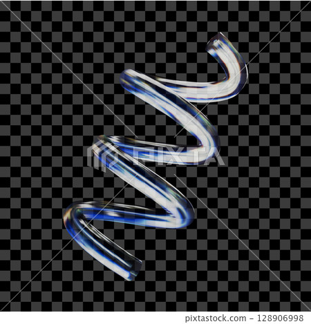 3D glass spring tube icon with refraction and holographic effect isolated on dark background. Neon transparent glass spring tube with overlay dispersion light, rainbow gradient. 3d vector morphism. 128906998