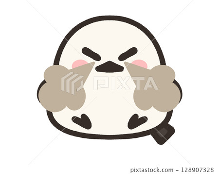 Illustration material of an angry loose long-tailed tit Illustration material of an angry loose long-tailed tit 128907328