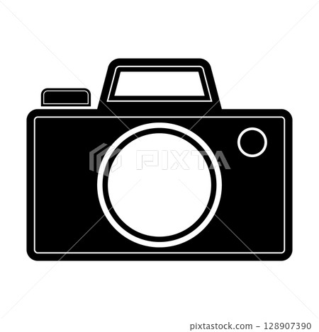 Simple and flat black and white camera icon on white background 128907390