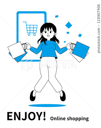 Women enjoying online shopping Women enjoying online shopping 128907406