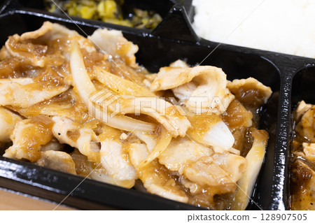 Delicious Chinese BBQ lunch with pork and ginger 128907505