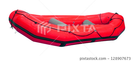 Red inflatable boat isolated Red inflatable boat isolated 128907673