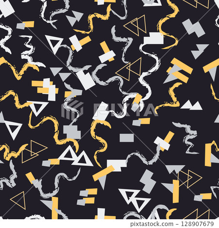 Textile motif seamless pattern. Abstract line shape geometric motif basic pattern continuous background. Man shirt all over print block.  128907679