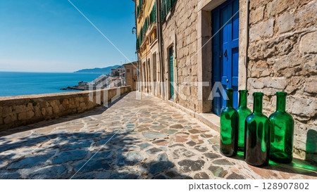 An alleyway with a Mediterranean view An alleyway with a Mediterranean view 128907802