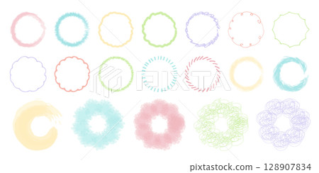 Hand-drawn circle frame, colorful, pastel colors 128907834
