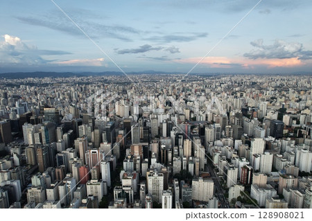 Cityscape of Sao Paulo showcasing urban life and architecture at dusk 128908021