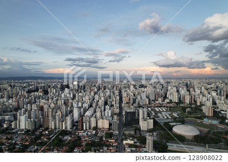 Vast cityscape showing the skyline of Sao Paulo, Brazil during sunset 128908022
