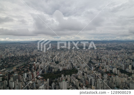 Vast urban landscape of Sao Paulo with cloudy sky and city skyline views 128908029