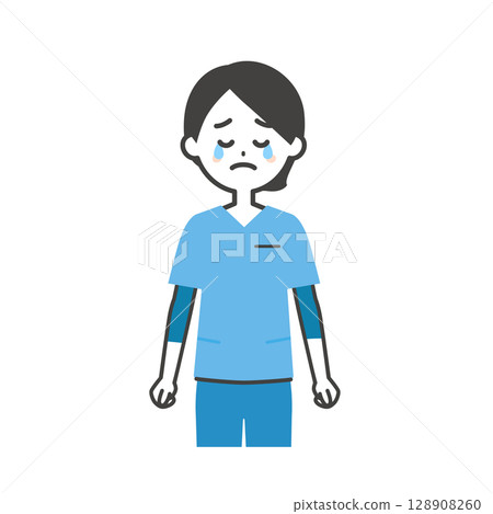Illustration of a woman in a scrub crying 128908260