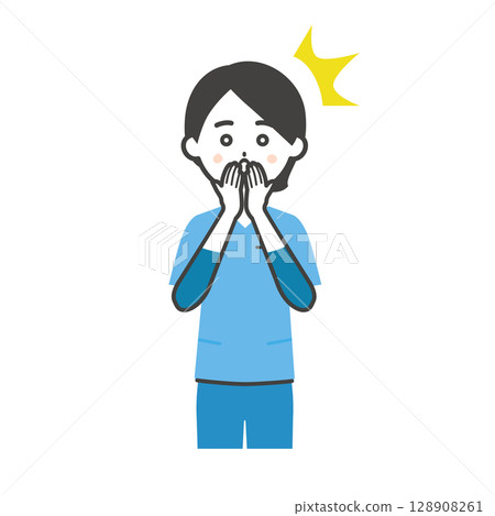 一位身穿手術服的女士驚訝地摀住嘴巴的插圖 128908261