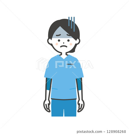 Illustration of a woman in a scrub with a gloomy expression Illustration of a woman in a scrub with a gloomy expression 128908268