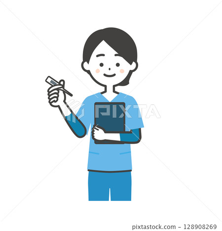 一位身穿工作服、手持溫度計的女士的插圖 128908269