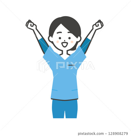 一位身穿灌木叢的女人舉起雙拳的插圖 128908279