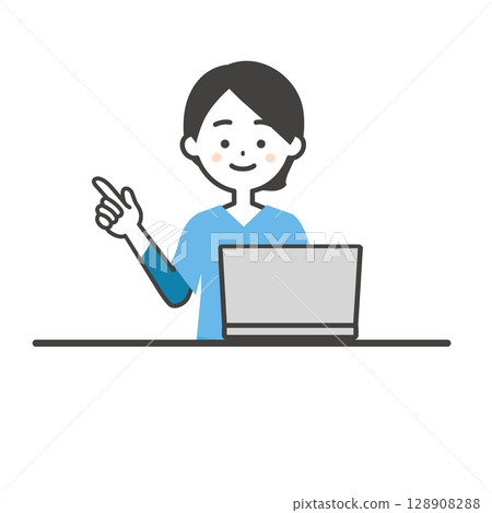 Illustration of a woman in a scrub using a laptop 128908288