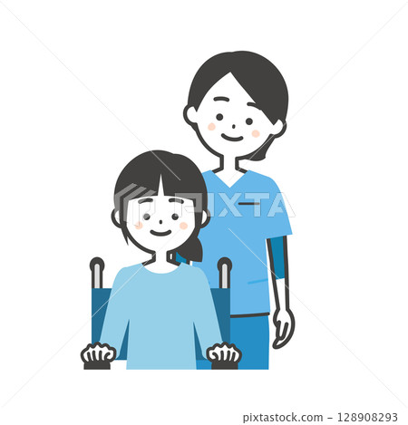 Illustration of a woman in a scrub and a girl in a wheelchair 128908293