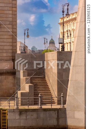Gendarmenmarkt dome view from Spree embankment Berlin Germany 128908325