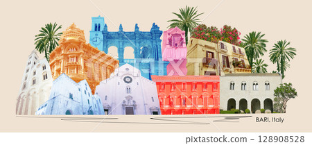 Collage or art design about Bari, Puglia, Italy 128908528