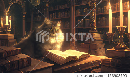Cat reading a book Cat reading a book 128908793