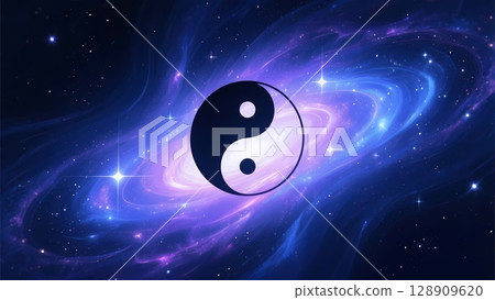 從空間背景浮現的陰陽符號 128909620
