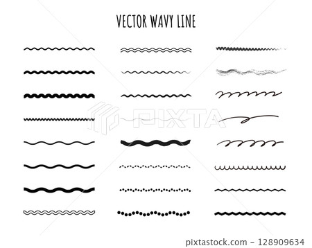 A collection of gently wavy and hand-drawn lines 128909634