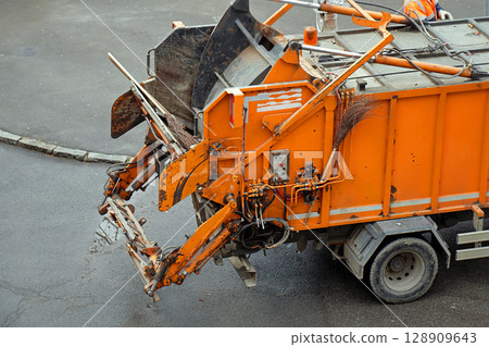Garbage truck from behind 128909643