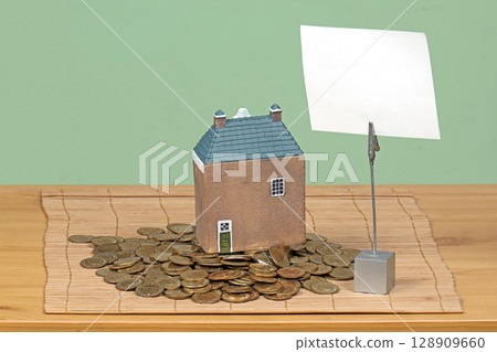 House on top of gold coins 128909660