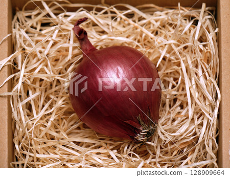 Red raw onion on paper 128909664