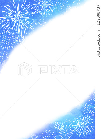 Refreshing fireworks frame, blue, watercolor 128909737
