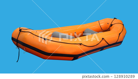 Rubber boat on blue Rubber boat on blue 128910289