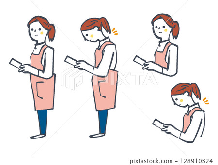 因智慧型手機成癮而出現智慧型手機脖子和直脖子的家庭主婦的庫存插圖素材 128910324