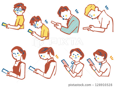 Image of poor posture caused by smartphone neck and straight neck due to smartphone addiction Stock illustration set 128910328