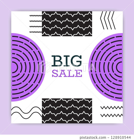 Big sale special offer. Square post for social media. Contemporary minimalistic business composition. Discount flyer, promotional marketing geometry. Vector isolated simple illustration 128910544