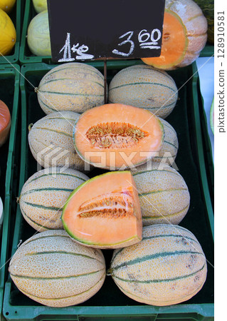 Organic melons on market Organic melons on market 128910581