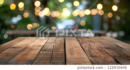Natural Wooden Table with Blurred Bokeh Background - Ai Generated Natural Wooden Table with Blurred Bokeh Background - Ai Generated 128910846