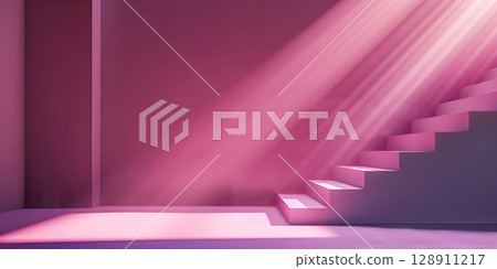 Minimalist Stairs Background, Clean and Simple Product Presentation - Ai Generated 128911217