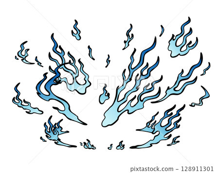 Japanese style fire landing effect_hand-drawn style 128911301