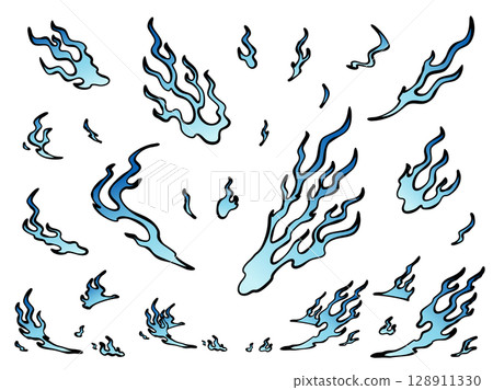 Japanese style flame effect illustration material set_hand-drawn style Japanese style flame effect illustration material set_hand-drawn style 128911330