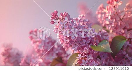 Blooming lilac flowers on solid background - Ai Generated 128911610