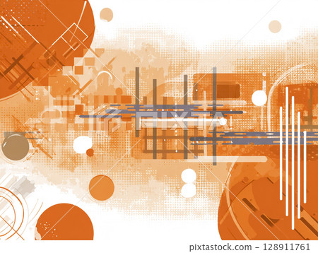 橙色圓形和正方形的現代幾何商業背景 128911761