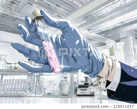 一手拿著裝有人工血液的試管的插圖素材 一手拿著裝有人工血液的試管的插圖素材 128911837