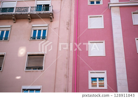 Colorful Facade Architectural Harmony in Shades of Pink Colorful Facade Architectural Harmony in Shades of Pink 128911843