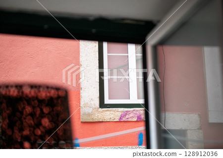 Window Frame with Pink Wall 128912036