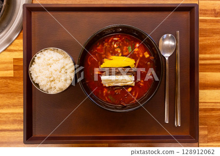 Korean traditional food. yukgaejang, hot spicy meat stew Korean traditional food. yukgaejang, hot spicy meat stew 128912062