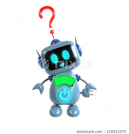 圖示為藍色機器人傾斜頭部，頭上有一個問號 128912074