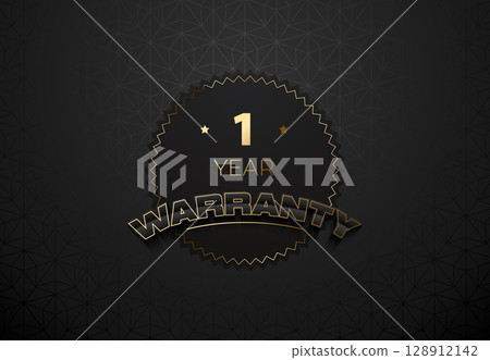 Warranty tag label stamp, black gold one year luxury patch. Guaranteed gold badge banner in gold and black seal or label vector icon 128912142