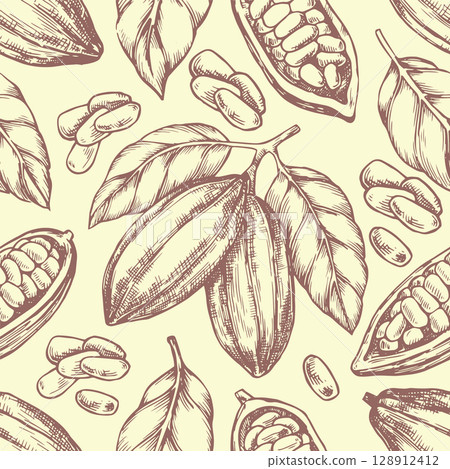 Seamless vector pattern with cocoa. vintage illustration in sketch style 128912412
