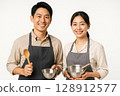 Cooking class instructors and kitchen utensils 128912577