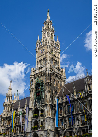 New Town Hall, Neues Rathaus, city government building on Marienplatz square in central Munich in Bavaria, Germany 128912711