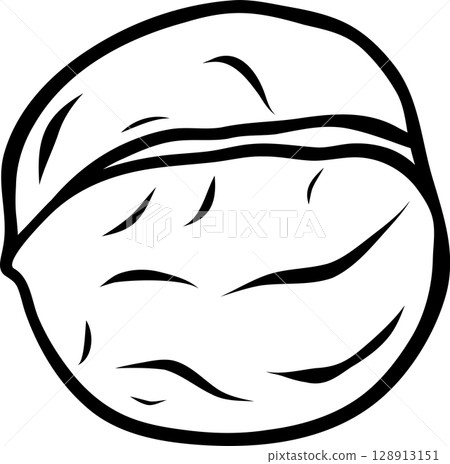 simple walnut vector icon, black and white hand-drawn icon, doodle and sketch style 128913151