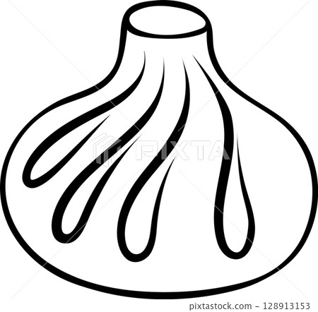 Minimalist khinkali line art icon, traditional Georgian cuisine symbol with clean outlines and stylized folds, monochrome vector illustration for logos or packaging 128913153